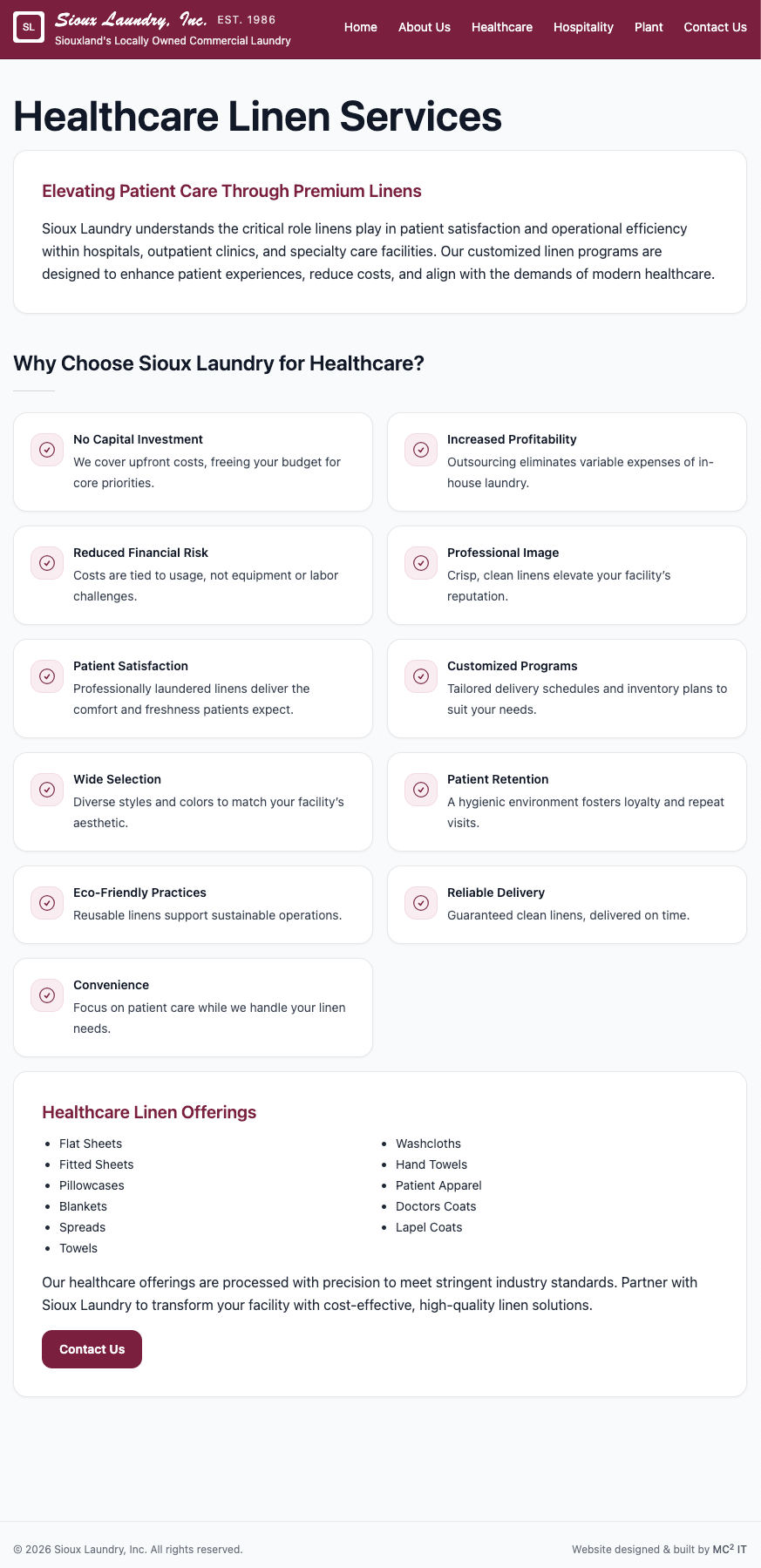 Sioux Laundry healthcare services page