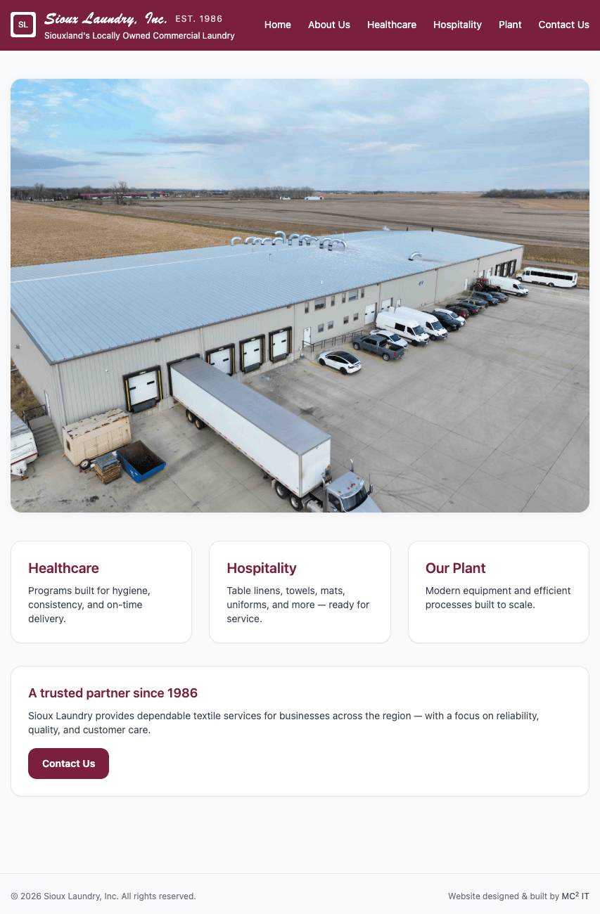 Sioux Laundry website homepage